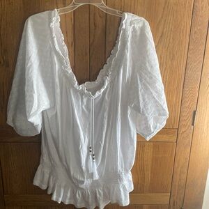 Lauren Ralph Lauren Women’s White Cotton Blouse with Eyelet Sleeves & Peplum NWT